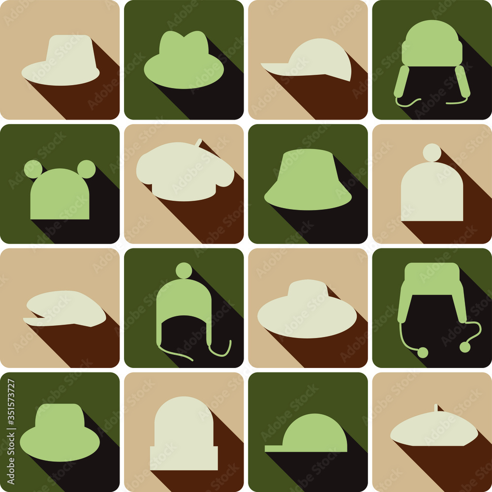 hats icons set with shadows
