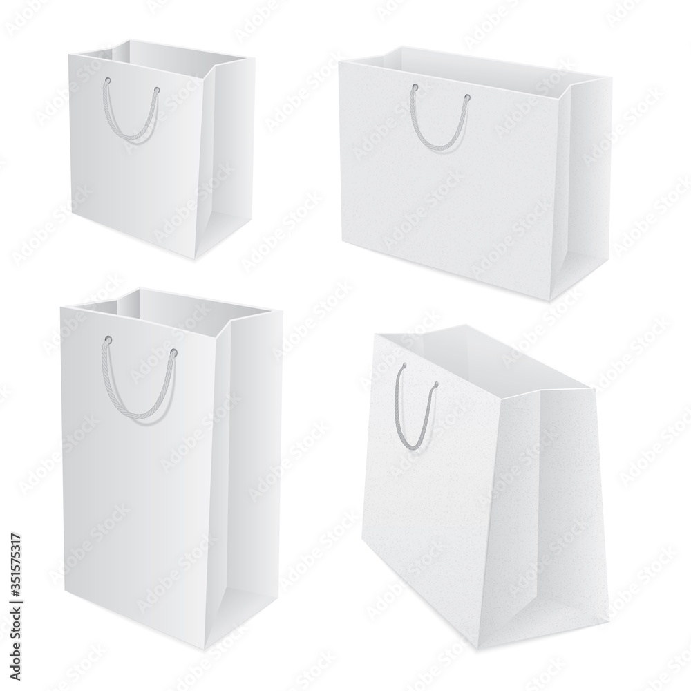 Shopping bag. Realistic white paper shopping bags vector illustrations set. Part of set. Shopping bag. Realistic white paper shopping bags vector illustrations set. Part of set.