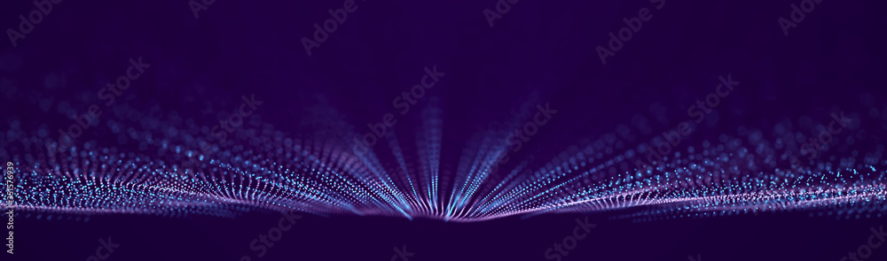 Obraz premium Futuristic background of points with a dynamic wave. Excellent data visualization. 3D rendering.