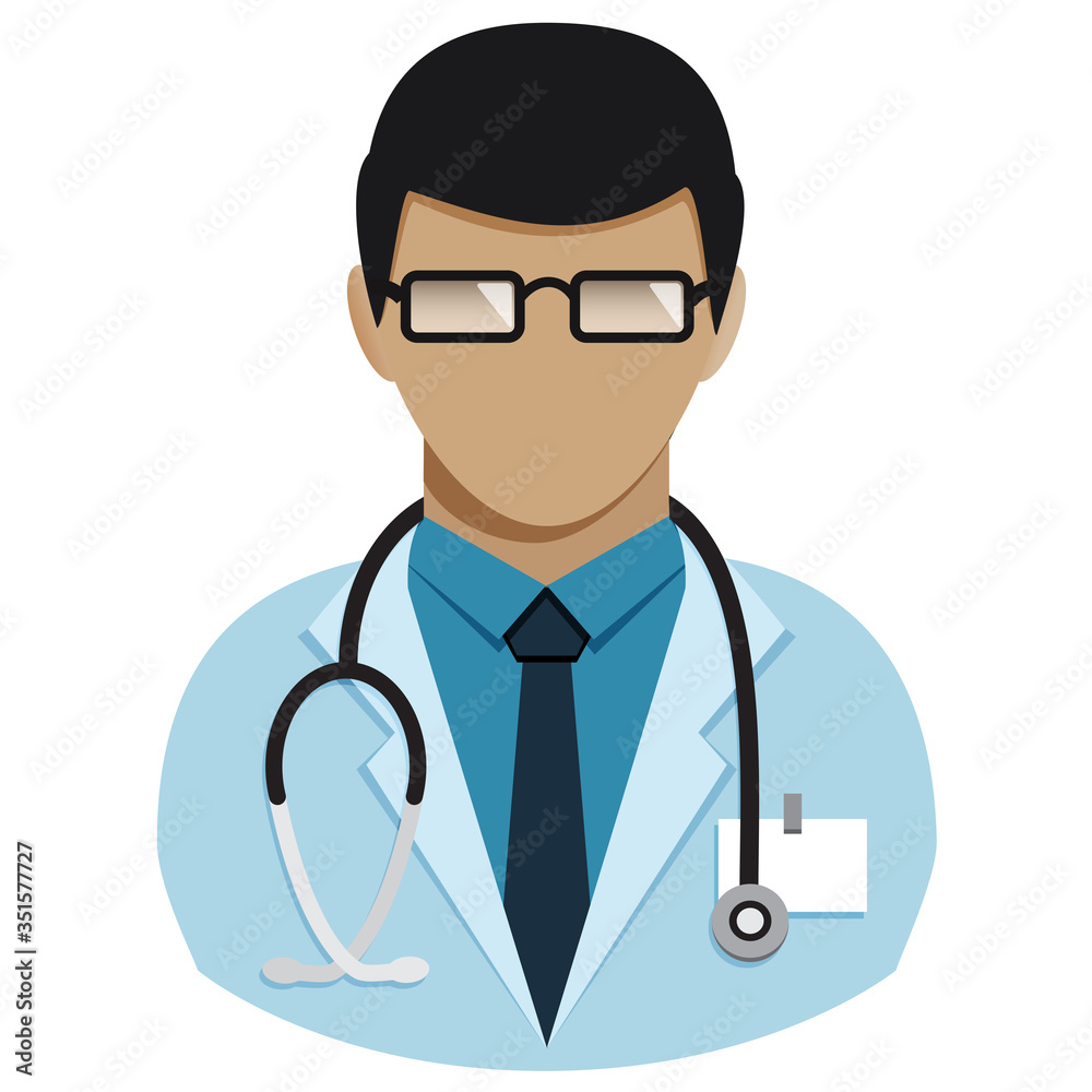 Fototapeta premium Doctor Medic man European in glasses with stethoscope avatar flat icon isolated on white background. Medical doctor therapist professional hospital worker.