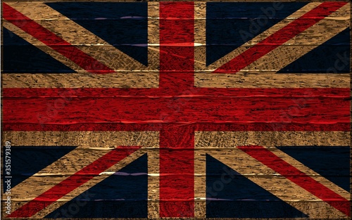 Great britain flag painted on old wood background