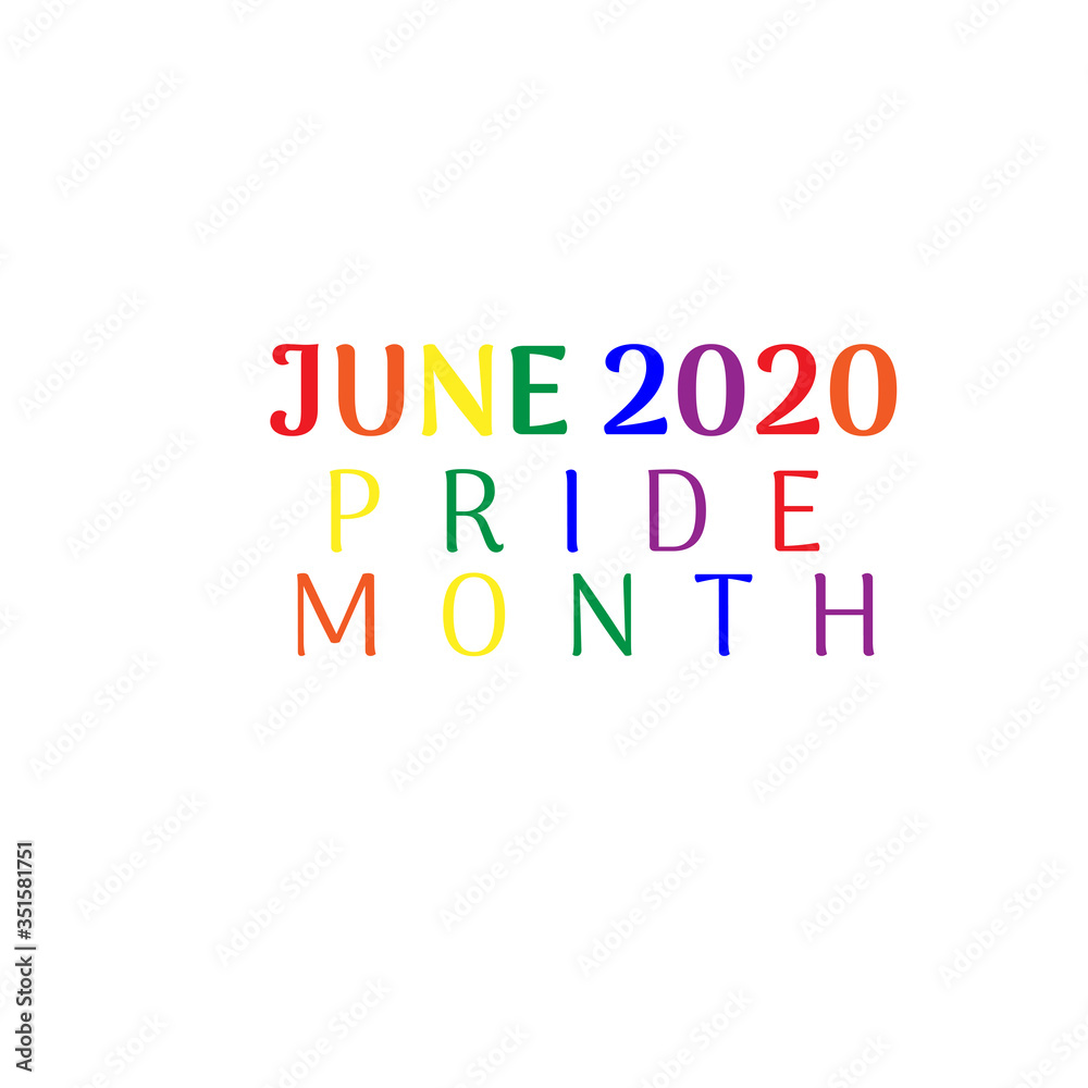 Lgbt pride month 2020 date poster in lettering.