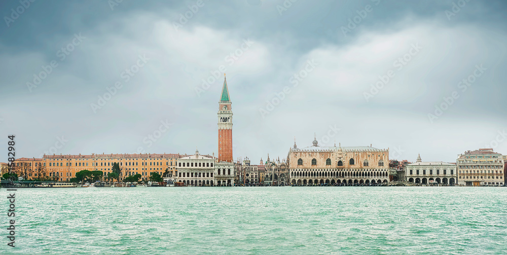 Venice San Marco square with high water seen from san giorgio island