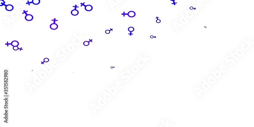 Light Pink, Blue vector backdrop with woman's power symbols.