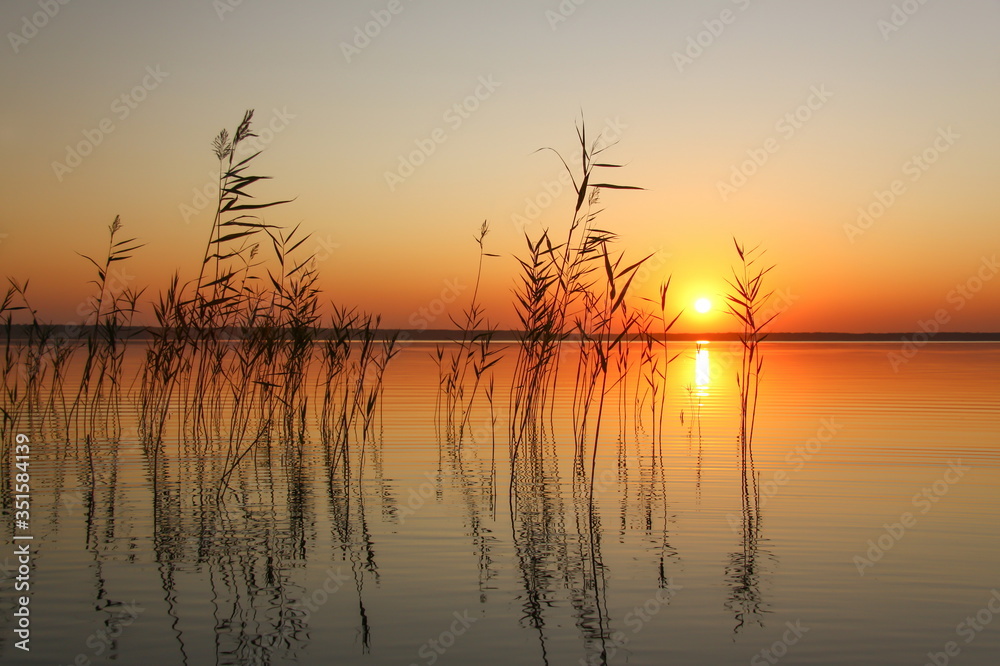 Sunset on the lake Svityaz. Ukraine