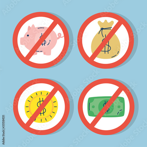money icons with denied symbol
