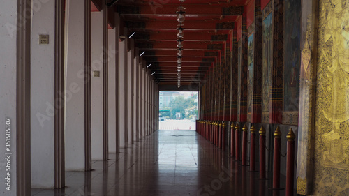 supanburi. thailand may 3 2020 Background of Thailand rich cultural temple with oriental Thai paint wall. photo