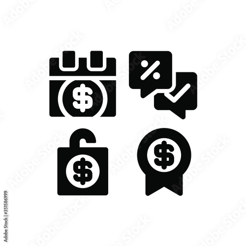 Money & Banking Icon Set, Payday, Discount, Padlock, Achievement, Vector Illustration.