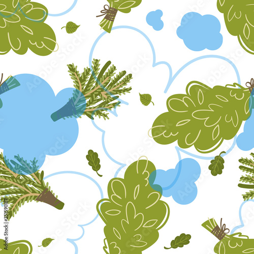 Seamless pattern with attributes and detals for sauna bath. Vector illustration.