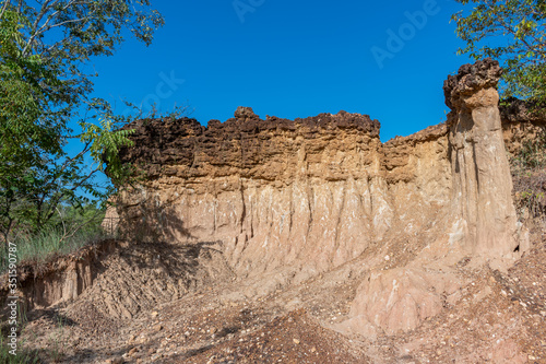 soil textures eroded sandstone pillars, columns and cliffs,Sao Din Na Noi, Nan Province,Thailand 