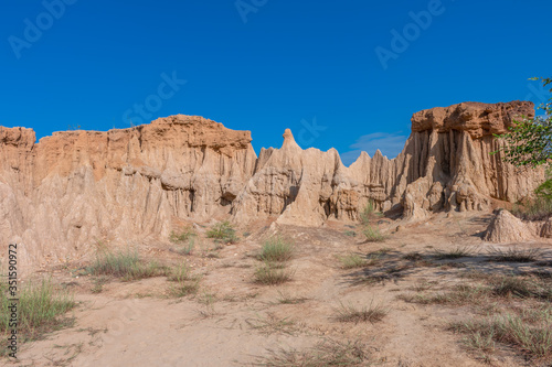 soil textures eroded sandstone pillars  columns and cliffs Sao Din Na Noi  Nan Province Thailand 