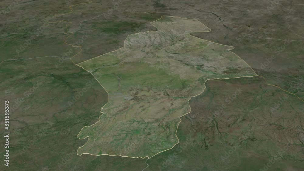 South Darfur, state with its capital, zoomed and extruded on the satellite map of Sudan in the conformal Stereographic projection. Animation 3D South Darfur, state with its capital, zoomed and extruded on the satellite map of Sudan in the conformal Stereographic projection. Animation 3D