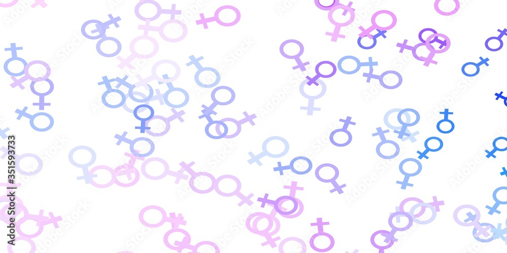 Light Pink, Blue vector pattern with feminism elements.