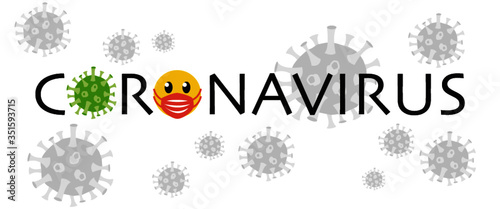 Coronavirus, Virus, grün, Smiley mit Mundschutz, rot, Virushintergrund grau