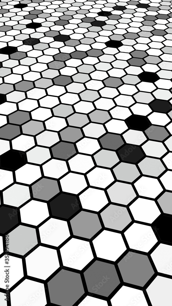 Honeycomb gray colored. Perspective view on polygon look like honeycomb. Isometric geometry. 3D illustration Honeycomb gray colored. Perspective view on polygon look like honeycomb. Isometric geometry. 3D illustration