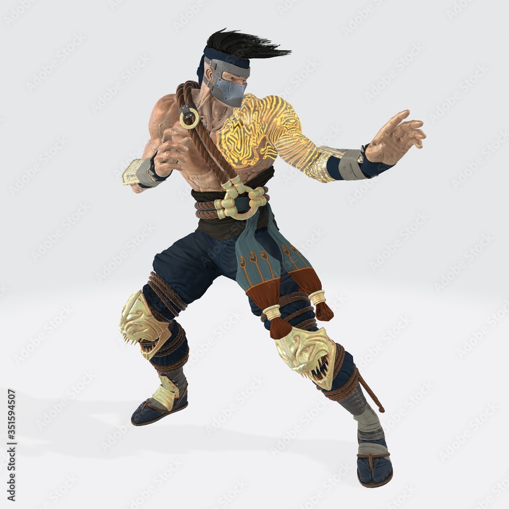3d illustration of Jago fighting figure. 3d model of fighter from tekken or  mortal kombat. Stock-Illustration | Adobe Stock