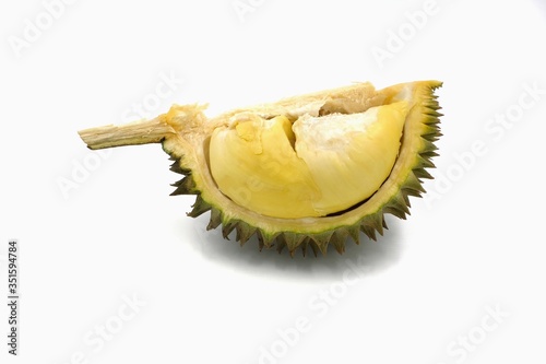 piece of durien, tropical fruit that has a strong smell on white background