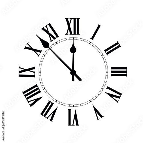 Clock face with shadow on white background. Vector illustration