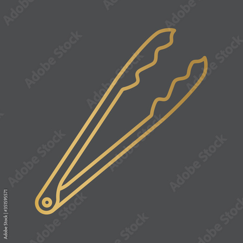 golden BBQ grill tongs icon- vector illustration