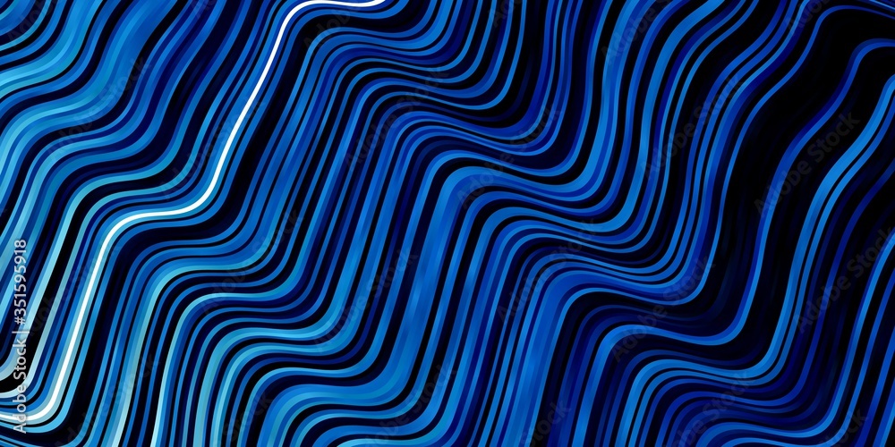 Dark BLUE vector template with wry lines. Colorful geometric sample with gradient curves.  Pattern for commercials, ads.