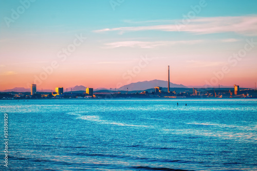 Landscape. Seascape. View of the Bay of Algeciras, full of factories and industries. In the Strait of Gibraltar, southern Spain