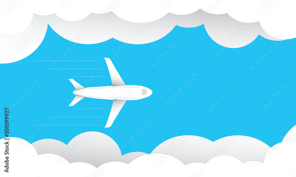 Airplane fly on background blue and clouds., vactor. Airplane fly on background blue and clouds., vactor.