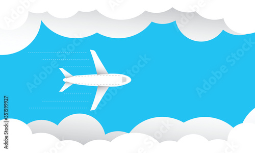 Airplane fly on background blue and clouds.  vactor. 