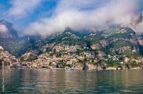 Sea front view of Positano town at Amalfi coast, Italy.
