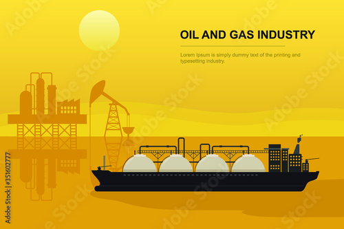 Oil and gas industry oil tanker in the sea LNG LPG shipping with nice sun set background