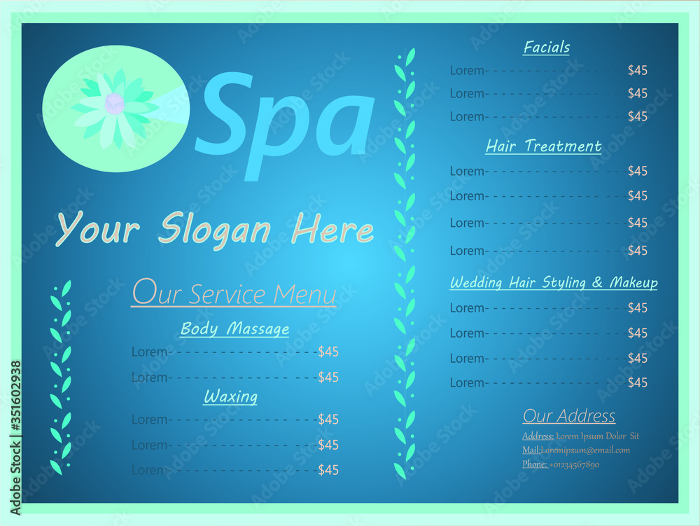 Naklejka premium Spa Services Menu Flyer