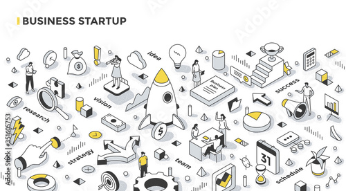 Business Startup Isometric Outline Illustration photo