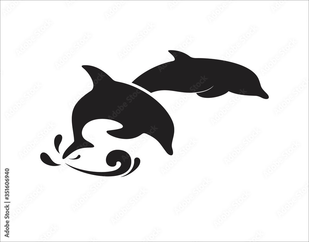 Fototapeta premium Two dolphins jump logo or icon icon template