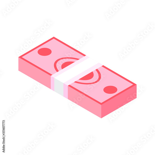 Big money concept. Stacked pile of hundred us dollar cash. Vector isometric illustration. American euro, pack, packet. Packed dollars money. Dollars money isometric perspective design elements.
