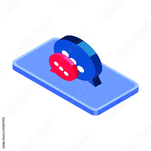 Vector Chat Icon and phone in flat isometric 3d style isolated. Speech bubble symbol usable for web site design, logo, app, UI, posters. Vector illustration, EPS10.