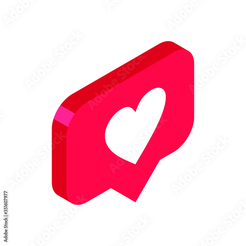 Heart, Like icon, vector symbol in flat isometric 3D style isolated on white background. Social media illustration.