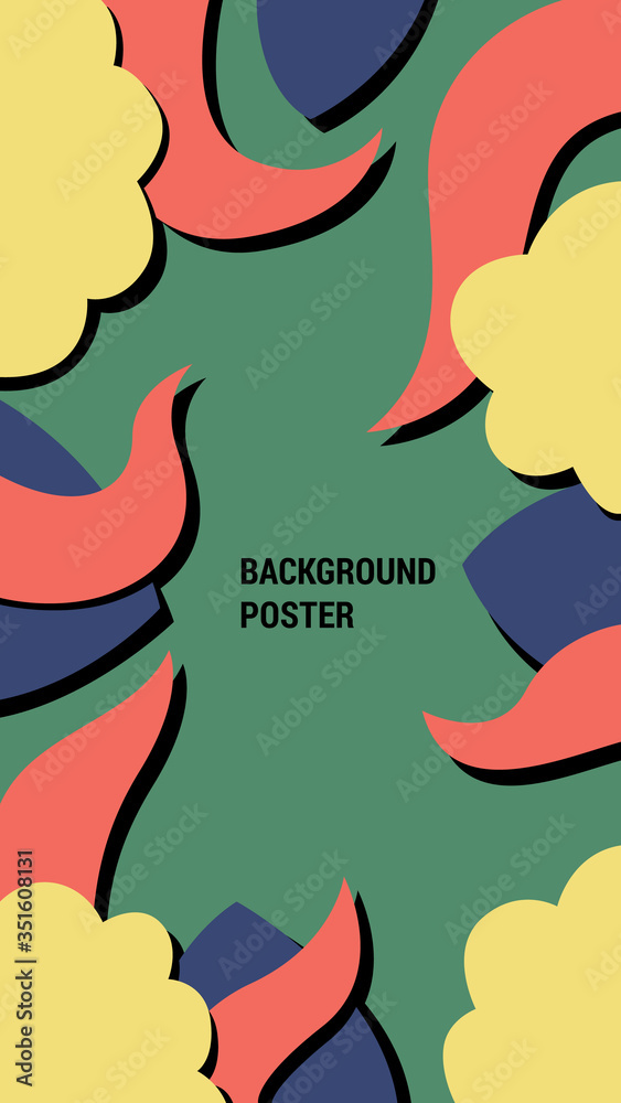 Leaves cover background. Vector illustration of a cover for vertical flyer, poster or banner with abstract shapes. Colorful poster background with text description