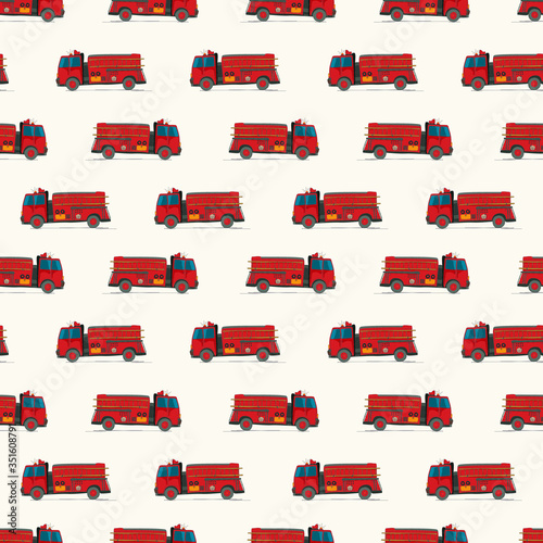 Fire truck doodle pattern