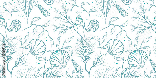 Lovely hand drawn under water plants seamless pattern, summer background, great for textiles, banners, wallpapers, wrapping - vector design