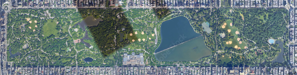 High resolution fine details satellite image of New York Central Park, NY USA.