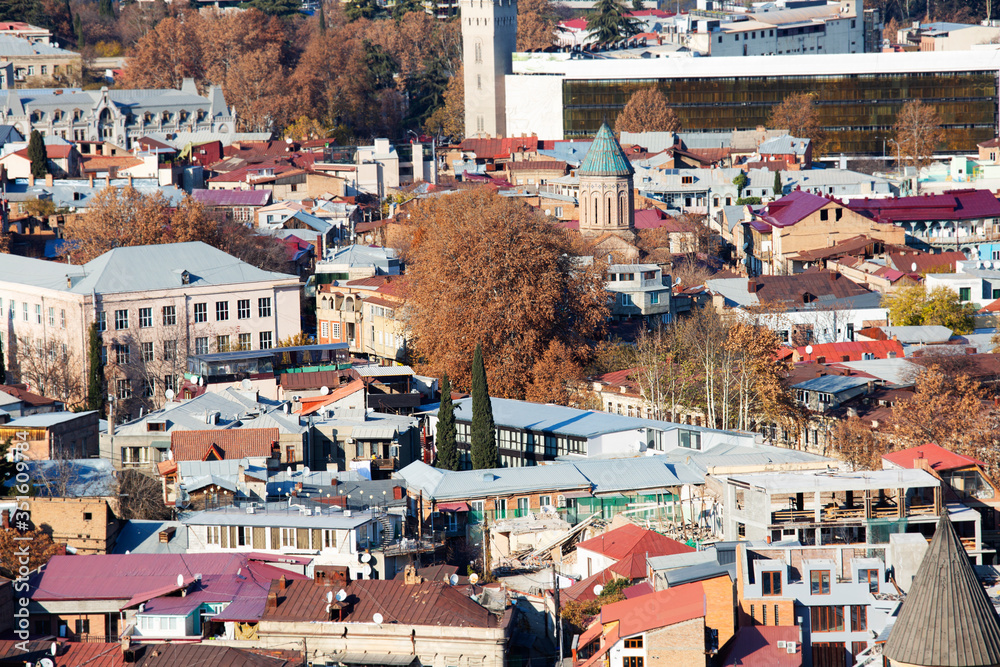 TBILISI, GEORGIA December 17, 2019: Beautiful aerial view of the old part of city in Tbilisi, Georgia