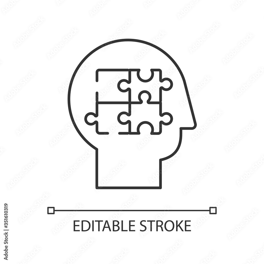Elaboration pixel perfect linear icon. Logical mindset. Counseling for psychological problem. Thin line customizable illustration. Contour symbol. Vector isolated outline drawing. Editable stroke Elaboration pixel perfect linear icon. Logical mindset. Counseling for psychological problem. Thin line customizable illustration. Contour symbol. Vector isolated outline drawing. Editable stroke