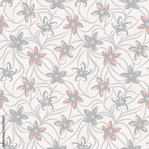 Floral netting seamless vector pattern in light colors. Calm feminine surface print design. For backgrounds, textures, fabrics, stationery, packaging. Good for welness, wedding and natural products.