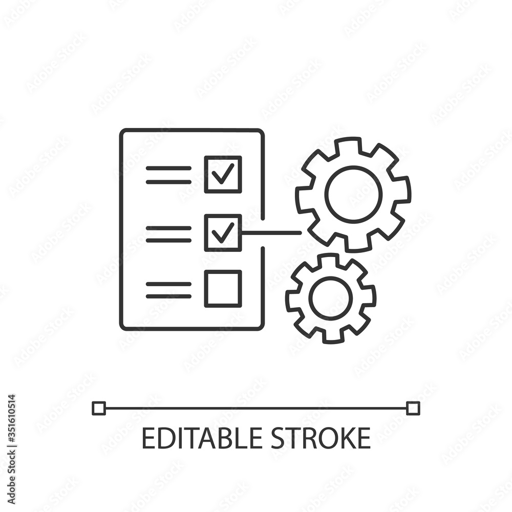 Technical task pixel perfect linear icon. Document with checklist. Report on regulation. Thin line customizable illustration. Contour symbol. Vector isolated outline drawing. Editable stroke