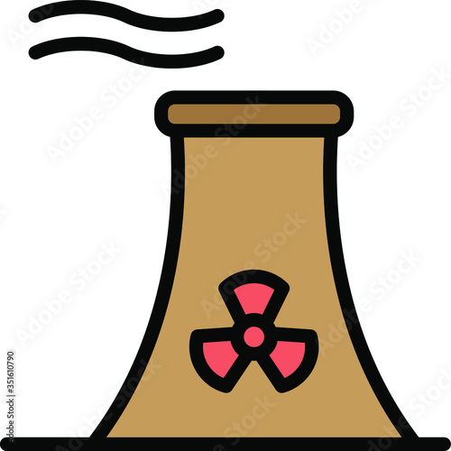 Chimney with radiation sign vector colorful icon design, Atomic reactor concept, nuclear power energy generation plant on white background, 