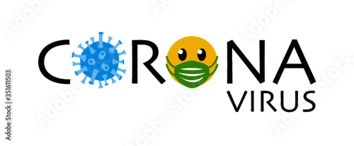 Corona Virus, Virus blau, Smiley, Mundschutz grün