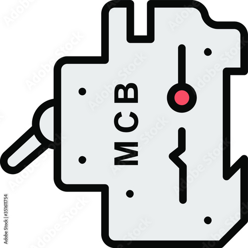 Power overload or short circuit protection device vector color icon design, Miniature Circuit Breaker 10A 400V Concept, Side View of automatically operated electrical switch button on white background