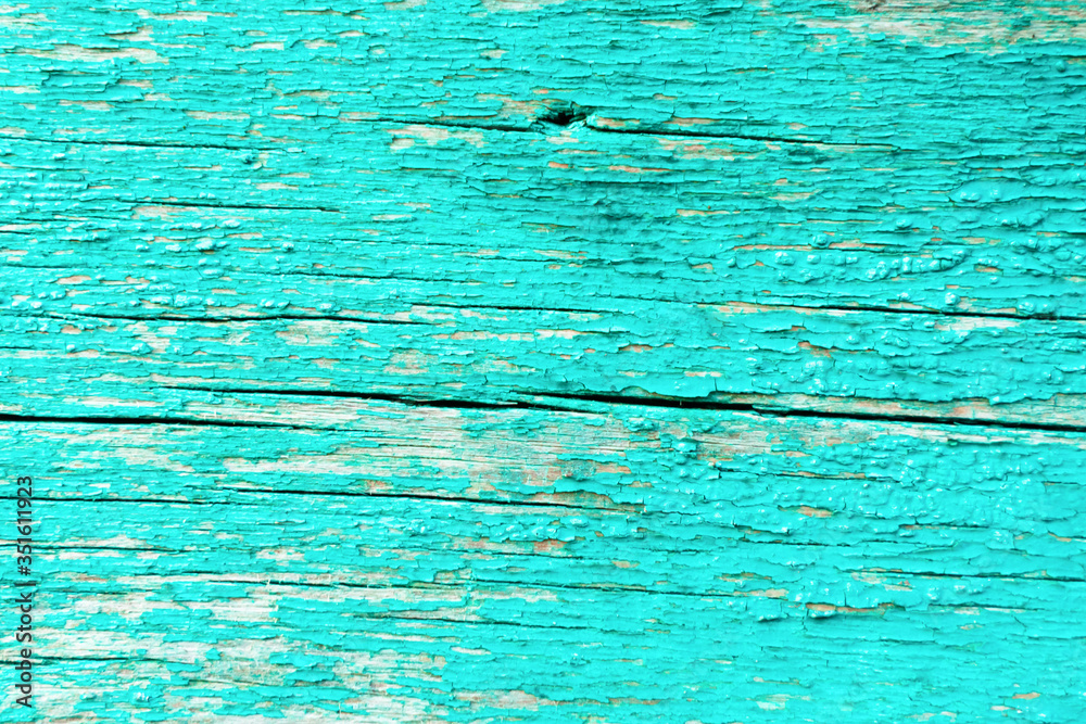 Texture of an old painted wood. Old texture boards. Turquoise background.