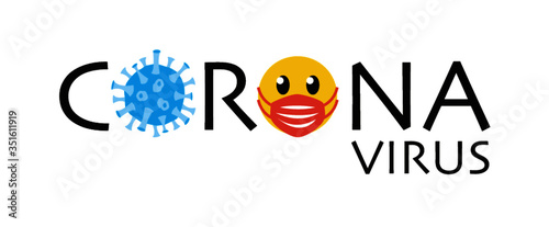 Corona Virus, Virus blau, Smiley, Mundschutz rot