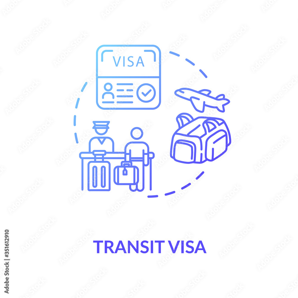 Transit visa concept icon. Abroad travel. Tourist document application. Airport passport control idea thin line illustration. Vector isolated outline RGB color drawing