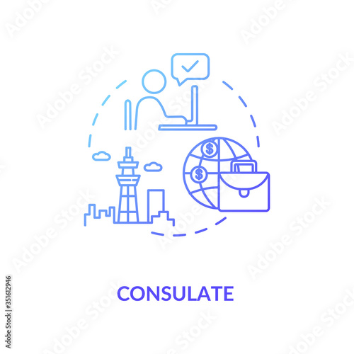 Consulate concept icon. Diplomatic mission. International organisation idea thin line illustration. Foreign country representative. Vector isolated outline RGB color drawing